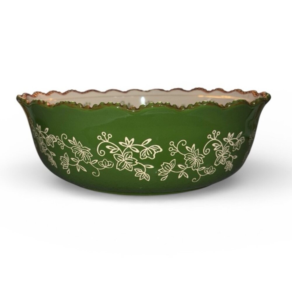 Temptations By Tara Floral Lace Green Scallop W Flowers 4 QT Casserole 12” X 4”